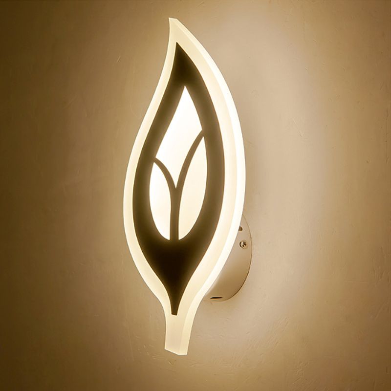 Lampada con scarpa con scarpa da letto a led con sfumatura acrilica a foglia lampada a parete bianca/bianca in luce calda/bianca