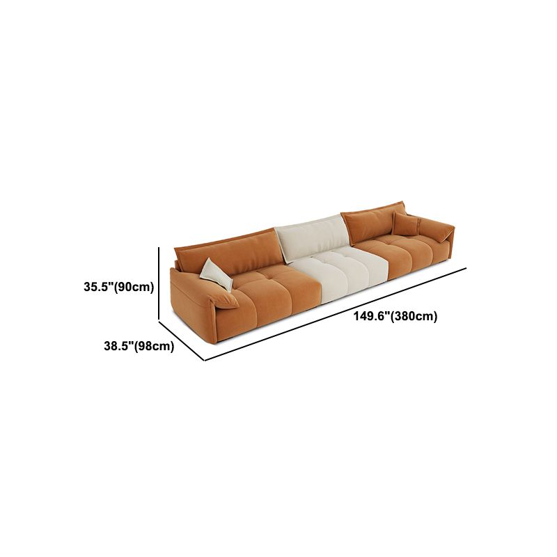 Tufted Loose Back Sofa with Chaise Nordic Pillow Top Arm Sofa in Orange and White