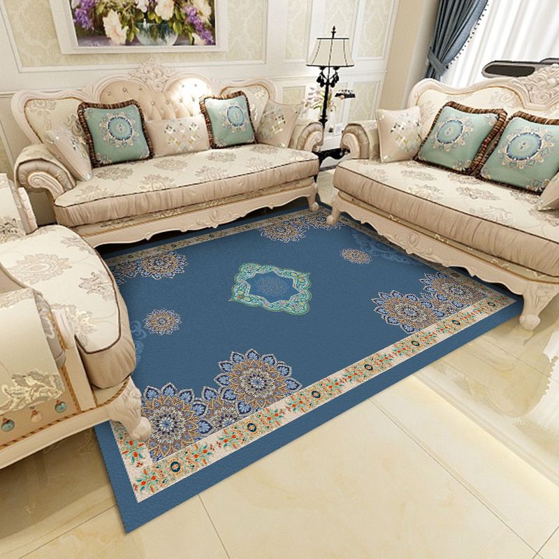 Navy Traditional Area Rug Antique Pattern Polyester Carpet Stain Resistant Rug for Home Decor