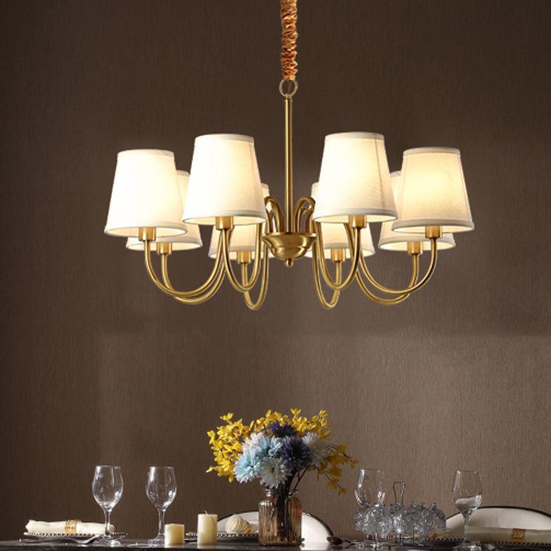 Barrel Chandelier Lighting Fixtures Traditional Multi-Head Suspension Light with White Fabric Shade