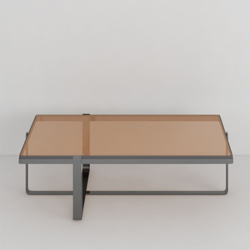 Contemporary Rectangle Glass Top Coffee Table with Steel Cross Base