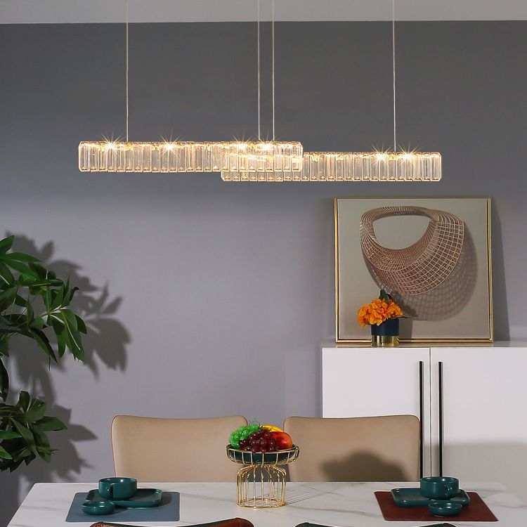 Moderne Kücheninselbeleuchtung linearer Kristall 2 leichte Kronleuchterleuchten