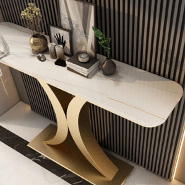 Glam Stone Oval Accent Table Scratch Resistant End Table for Hall
