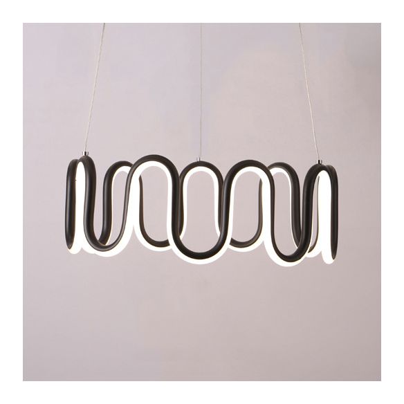 Black Curved Chandelier Simple LED 1/2/3-Head Acrylic Suspension Pendant in Warm/White Light