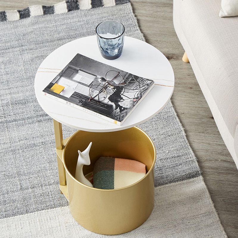 Modern Round Slate/ Iron Top Side Table 22" Tall Abstract End Table with Storage