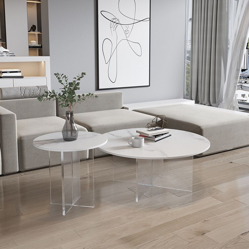 Slate and Acrylic Cocktail Table Modern White Round Coffee Table