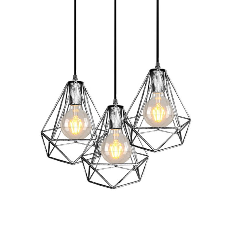 1-leichter Anhänger Deckenleuchte Land Diamantdraht Käfig Schmiedeeisebeiheilige Lampe in Schwarz/Kupfer/Gold für Wohnzimmer
