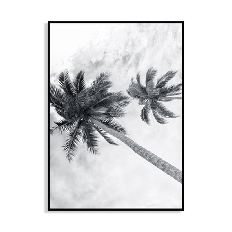 Photography Modern Canvas Art with Coconut Trees and Sky View in Black for Corridor