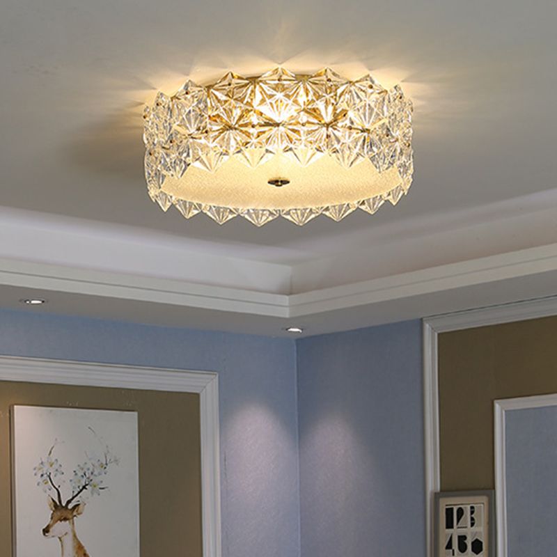 Tambour contemporain Cébullition de la lumière Snowflake Crystal Living Room Flushmount Ceiling Light in Clear