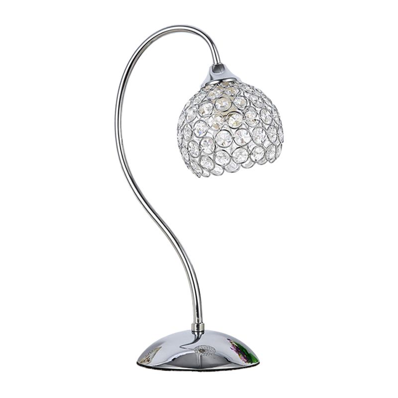 Dome Crystal Crusted Table Light Modernalist 1 Light Chrome Small Bureau Lampe avec un bras en col de cygne