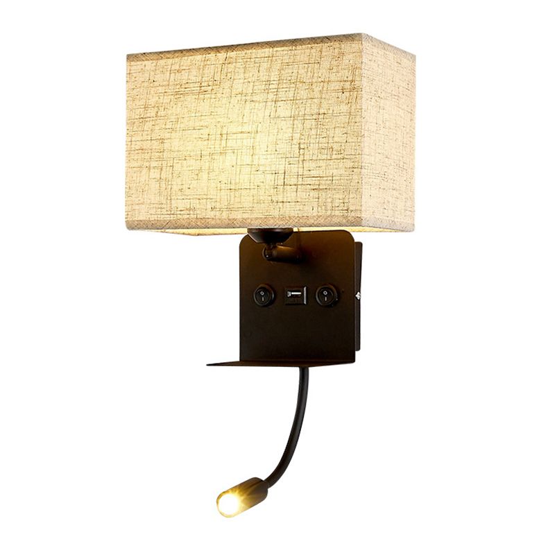 Metal Adjustable Modern Wall Sconce Rectangle Shape Wall Light with Fabric Shade for Study