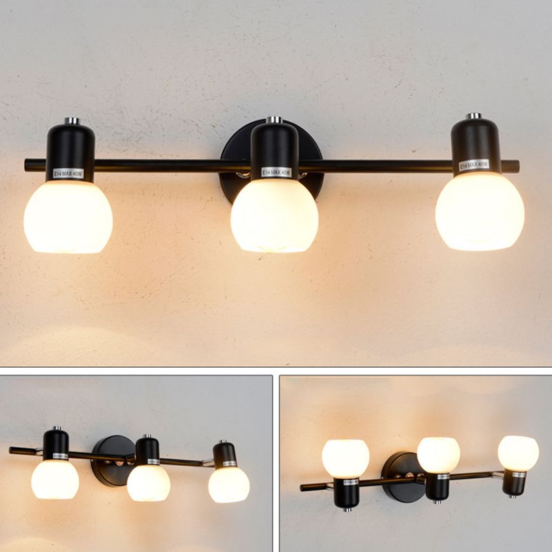 White Glass Shade Contemporary Style Wall Sconce Black Metal Base Mirror Light