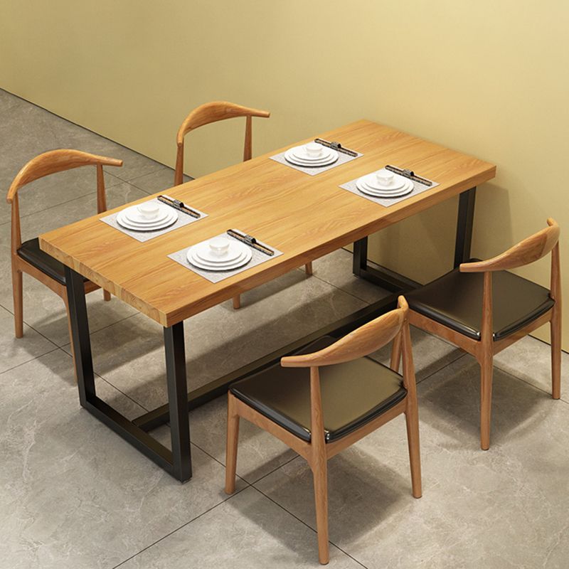 Trestle Base Dining Table Industrial Solid Wood Fixed Kitchen Desk
