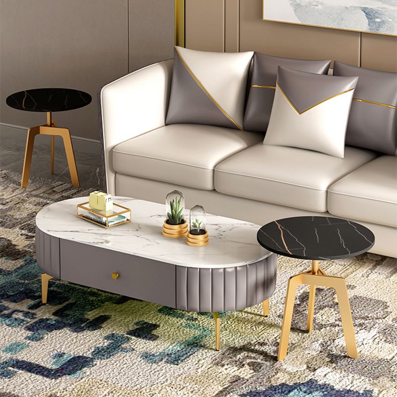 Glam 4 Legs Metal Coffee Table Draw included Oval Single Cocktail Table