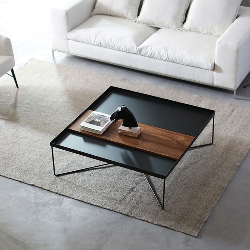 Modern Black Metal Cross Legs Coffee Table Rectangle/Square Table