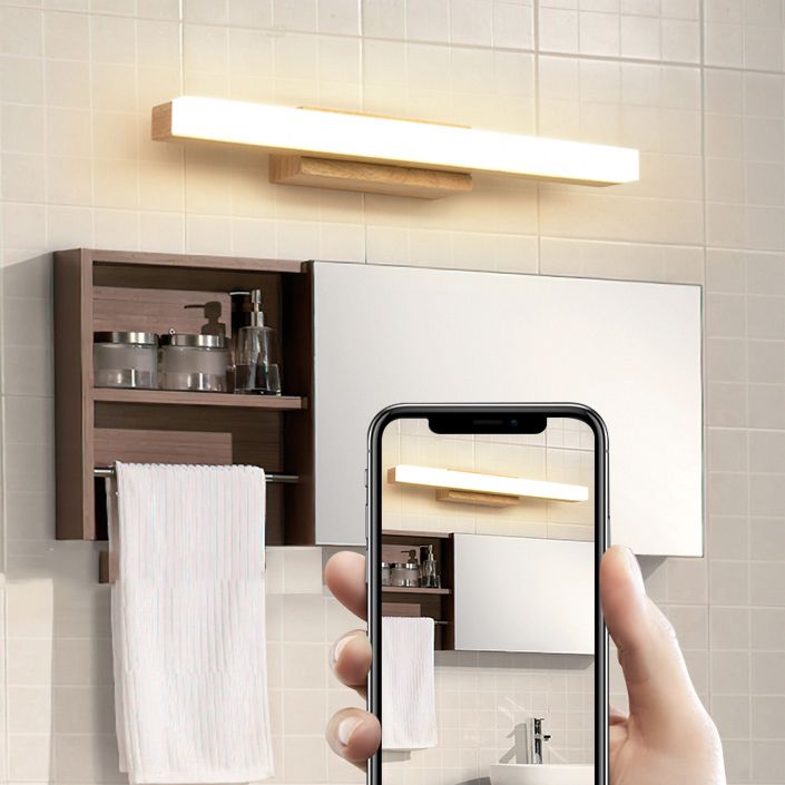 Linear Shape Wood Wall Sconce Modern Style 1 Light Mirror Wall Mounted Light in Brown
