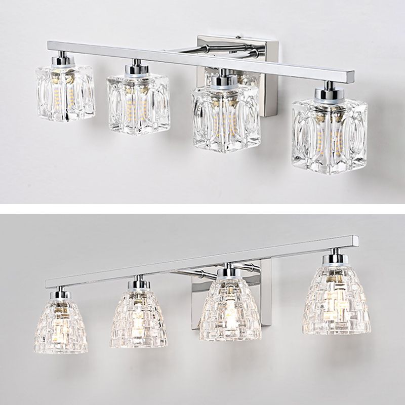 Modern Metal Siding Vanity Sconce 4 Lights Glass Shade Vanity Light for Bathroom