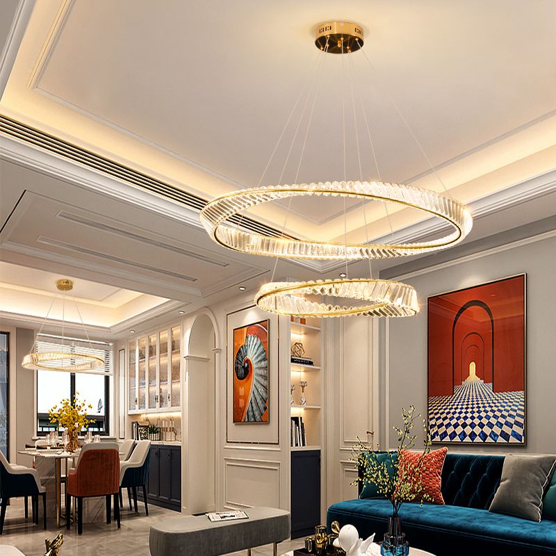 Gold Crystal Hanging Pendant Lights Contemporary style Tiered Hanging Lamps for Living Room