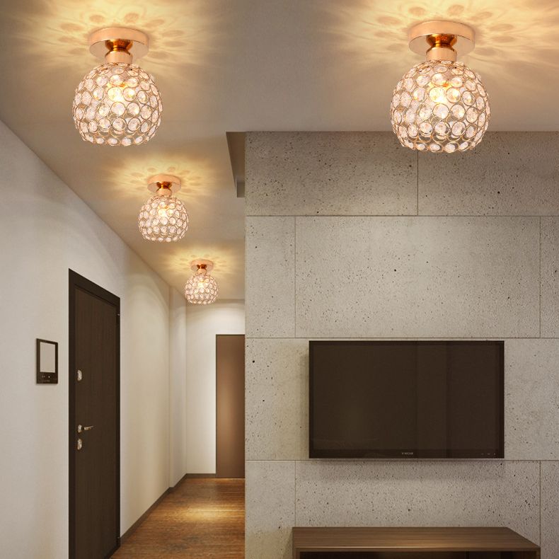 Spherical Hallway Ceiling Lighting Crystal 1 Bulb Modernist Flush Light