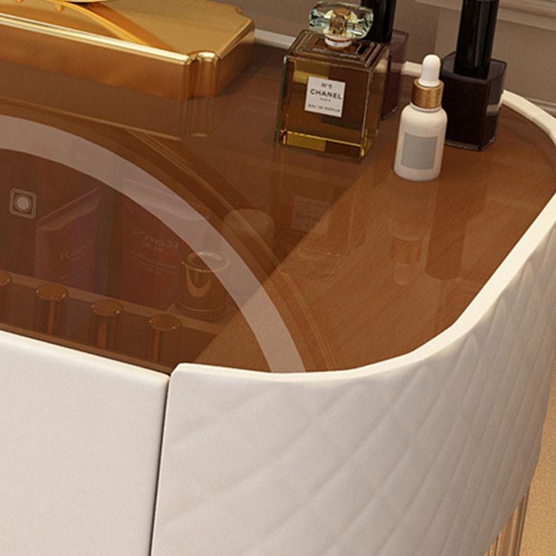 Glass Top Makeup Vanity Desk Bedroom Dressing Table Stool Set with Drawer