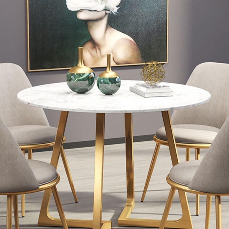 Glam Style Stone Table for Restaurant Round Table with Gold Pedestal