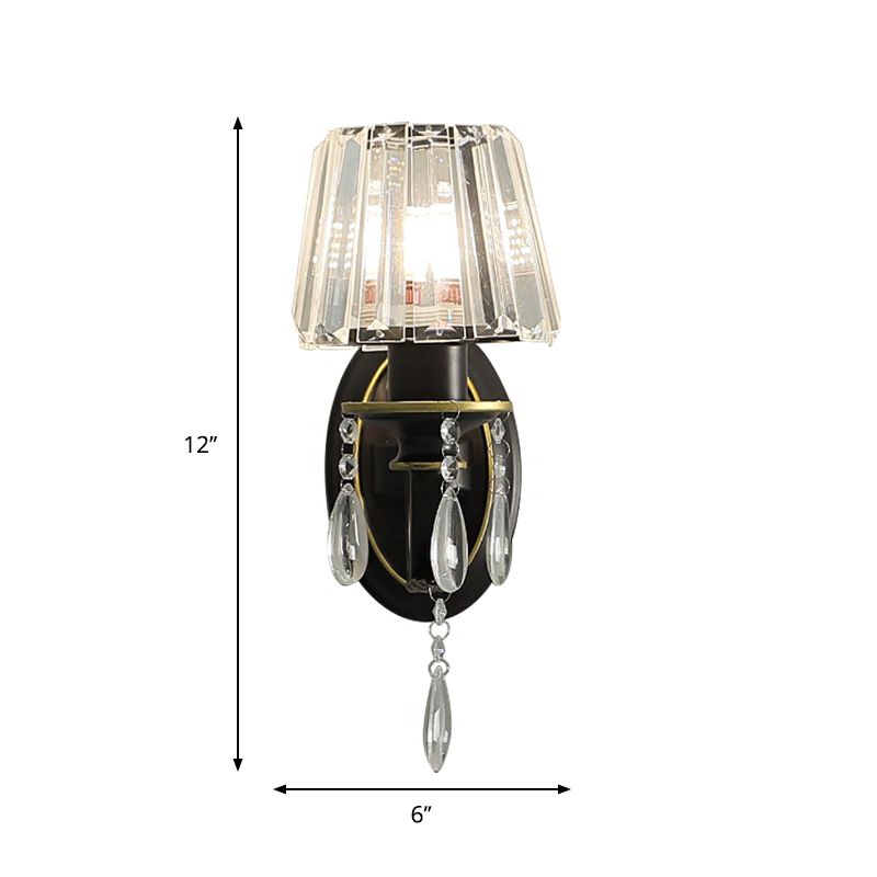 Contemporary 1/2-Head Wall Lamp with Crystal Prisms Shade Black Conical Wall Light Fixture