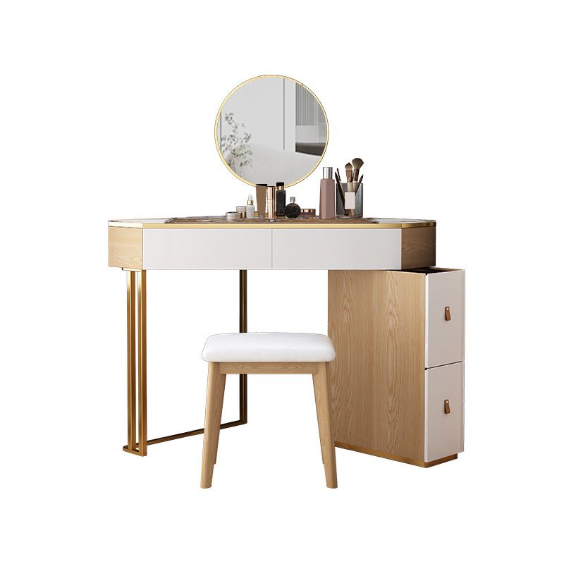 4-Drawers Mirrored Dressing Table Glass Top Make-up Vanity Stool Set