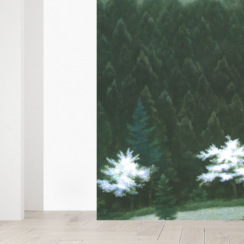 Illustration Style Pine Trees Mural Giant Wall Covering for Dining Room, Personalise
