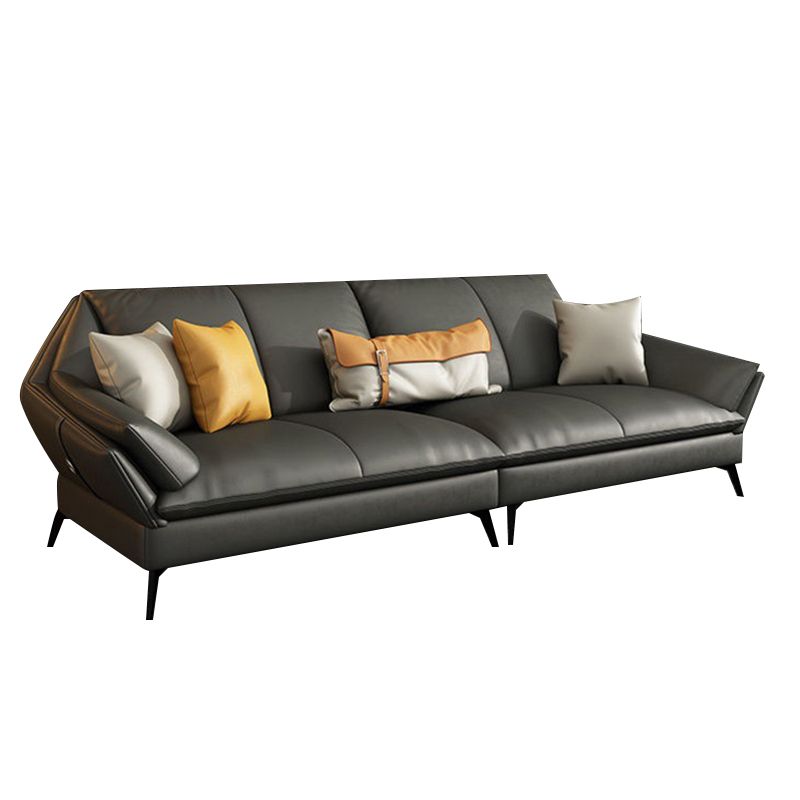 Flared Arm Leather Sofa Cushions Back Modern Sectional for Living Room