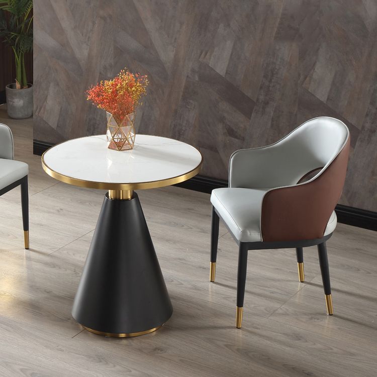 Mesa de comedor de piedra sinterizada de forma redonda, mesa con pedestal Glam para comedor