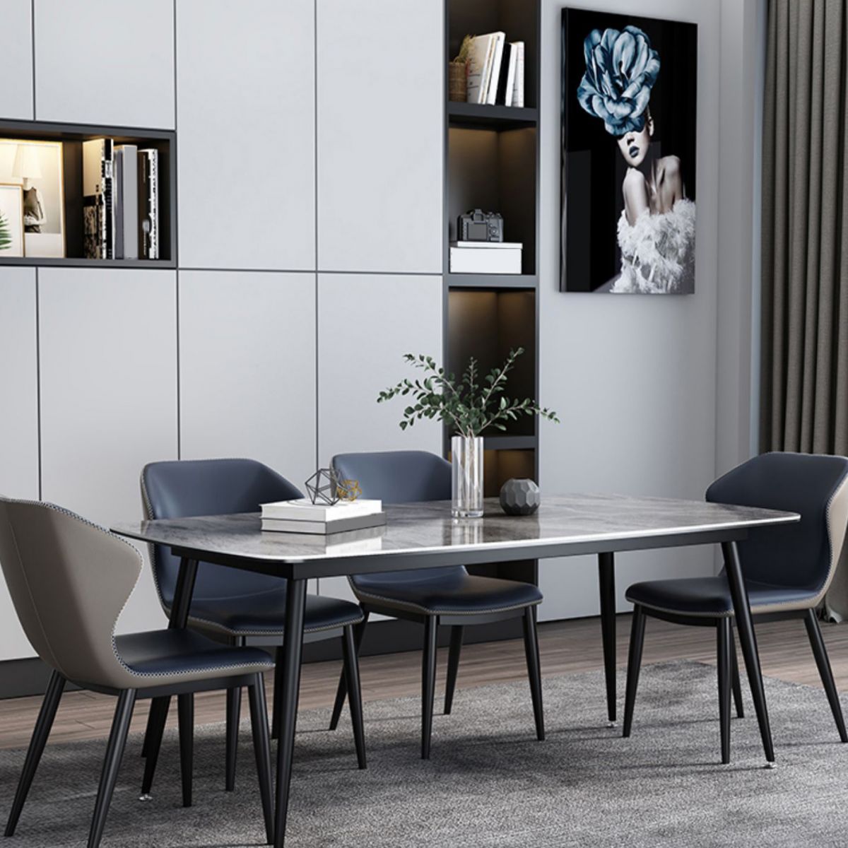 Sintered Stone Dining Table Simplicity Style 4 Legs Carbon Steel Base Rectangle Table for Home