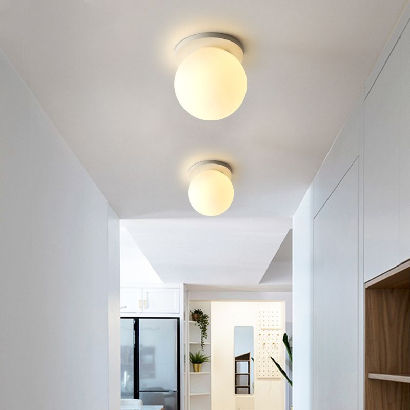 White Shaded Flush Mount Lighting Contemporary Globe Ceiling Light for Foyer