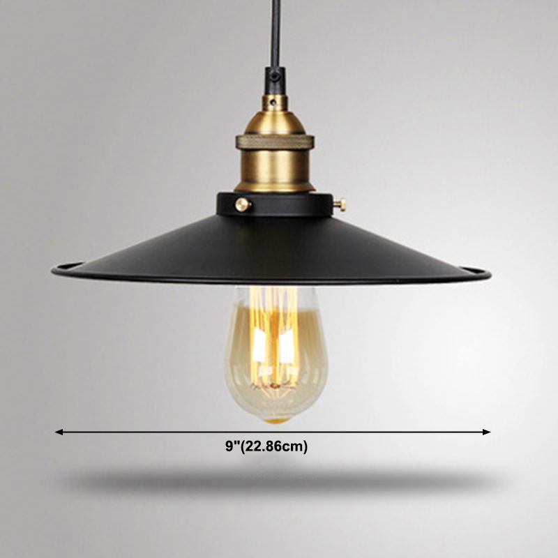 Tapered Cape Shade 1-Light Industrial Metal Pendant Light Hanging Ceiling Light in Black