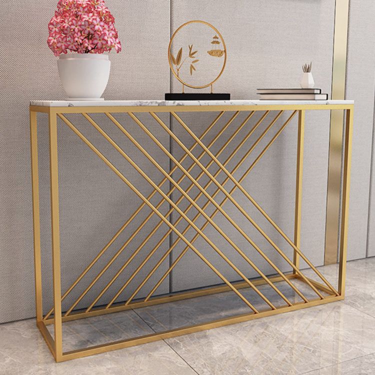 12" W Glam Marble Console Table Rectangle Stain Resistant Accent Table for Hall