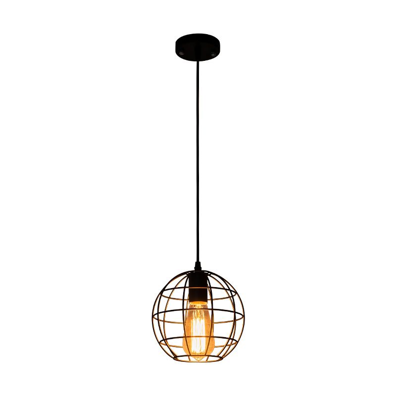 Zwart metalen 1 lichte hanglamp indsutriale retro sferische kooi hangende lamp voor restaurant