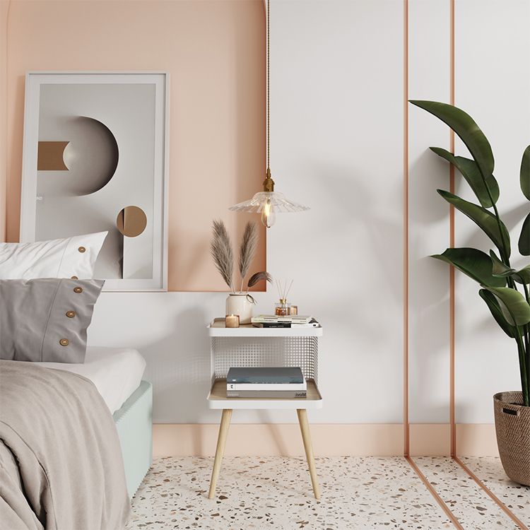 20" H Accent Table Nightstand Pearl Wood and Metal Night Table Lower Shelf