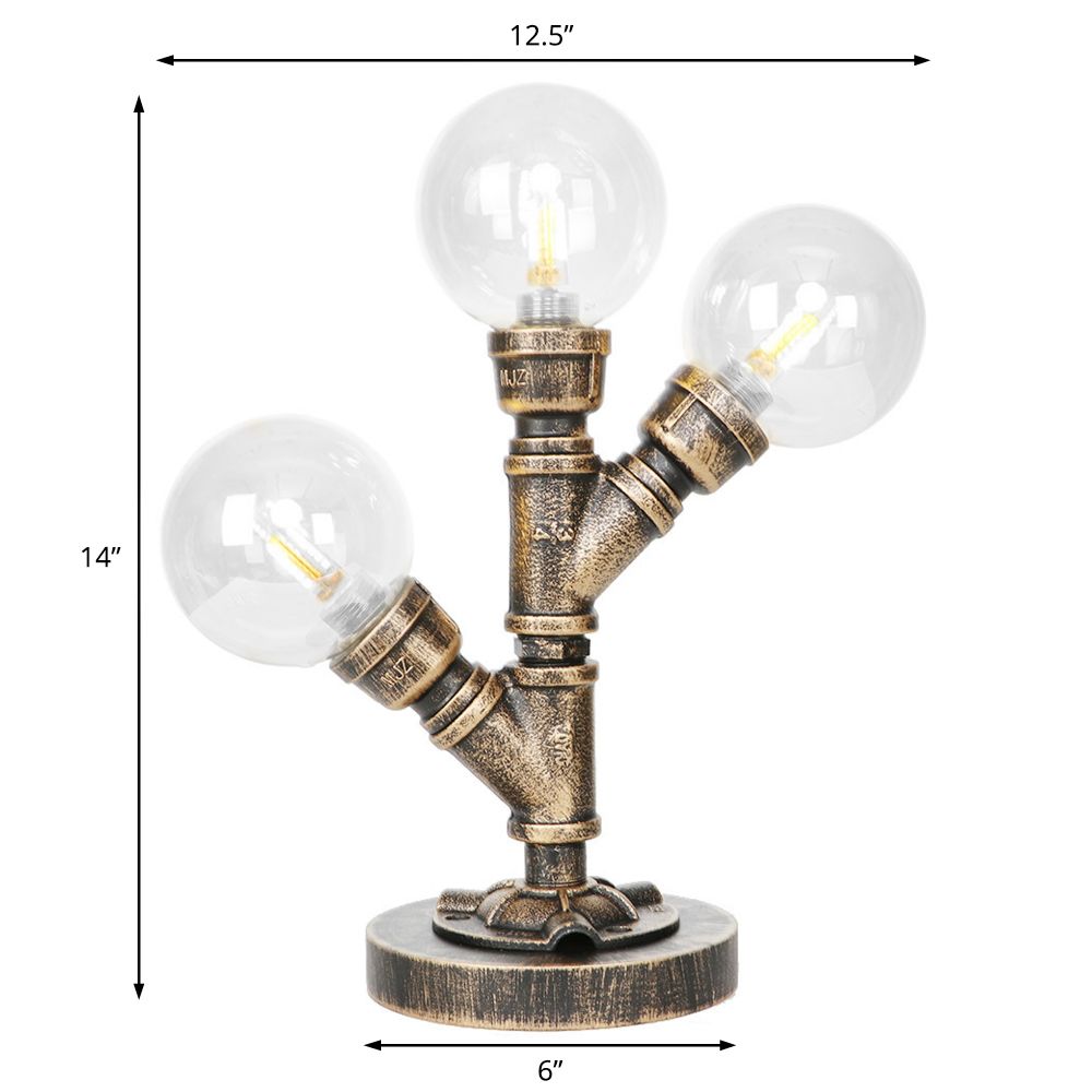 Clear/Amber Glass Antique Bronze Distanne Light Globe 2/3 Light Implesso di attività industriali con base