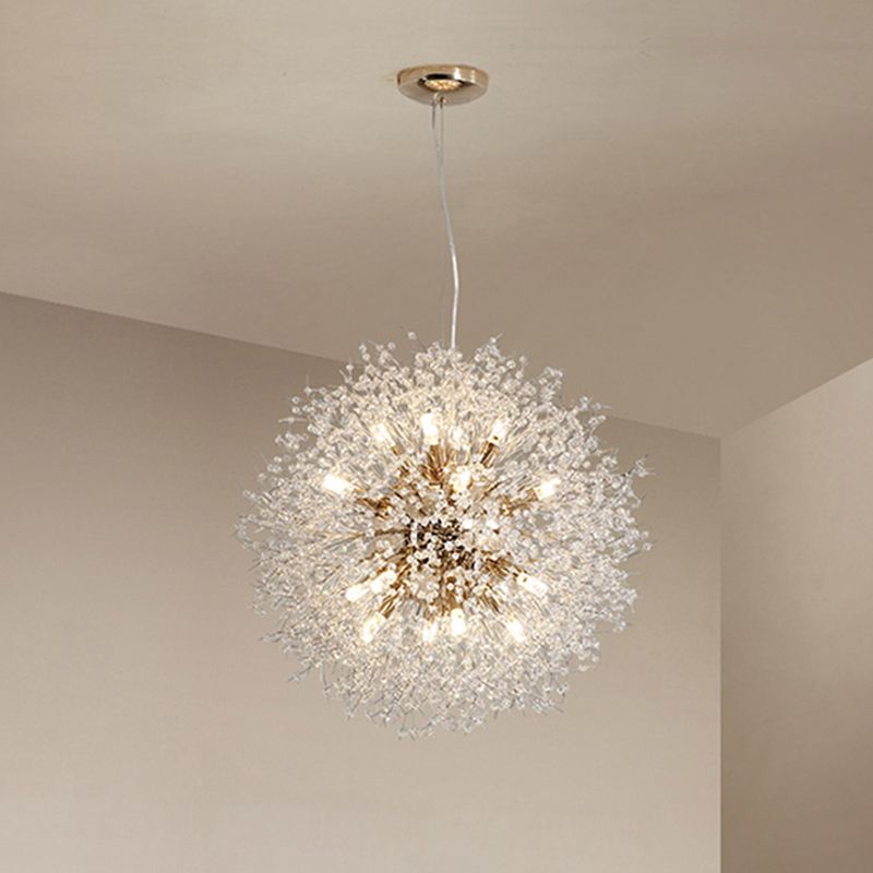 Modern Style Dandelion Crystal Pendant Light Home Decoration Lighting Fixture in Gold for Dining Room