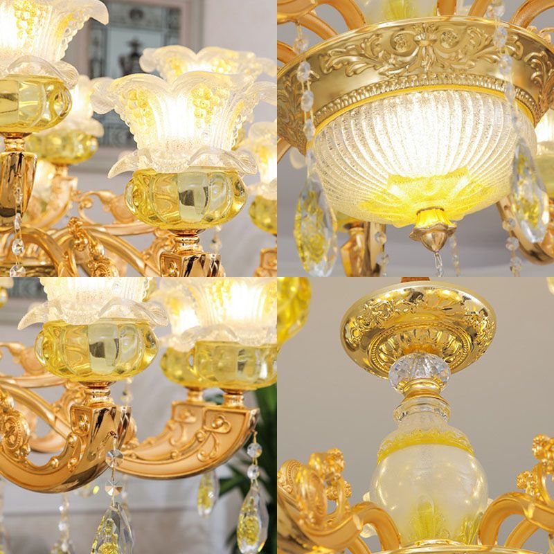 Blumen K9 Kristall -Drop -Lampe zeitgenössische goldene Kronleuchterleuchte für Schlafzimmer