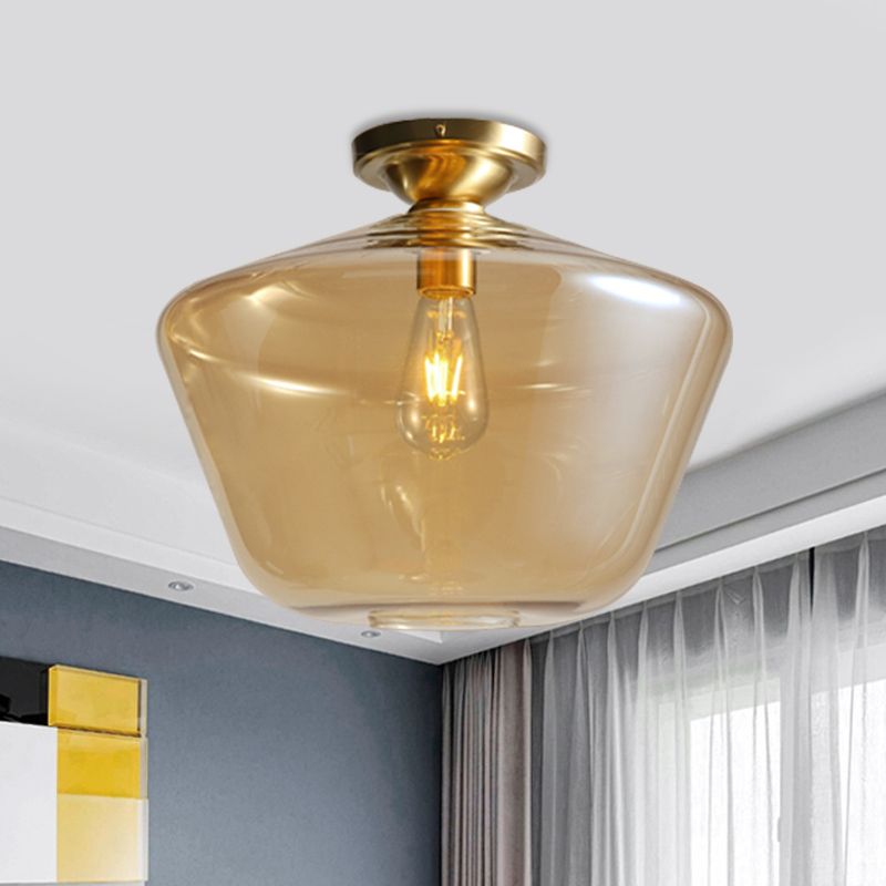 Losange encastré médiéval Cognac verre unique 9 "/ 15" large plafonnier en laiton