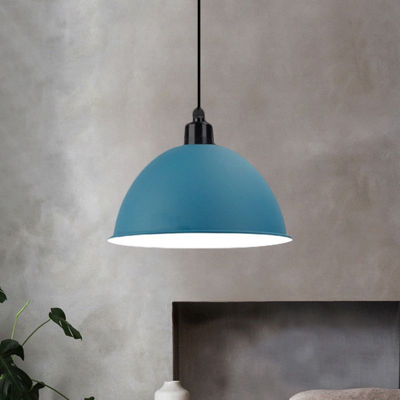 Metal Black/Gray Suspension Lamp Dome Shade 1 Bulb Industrial Style Pendant Light for Dining Room, 12"/14" W