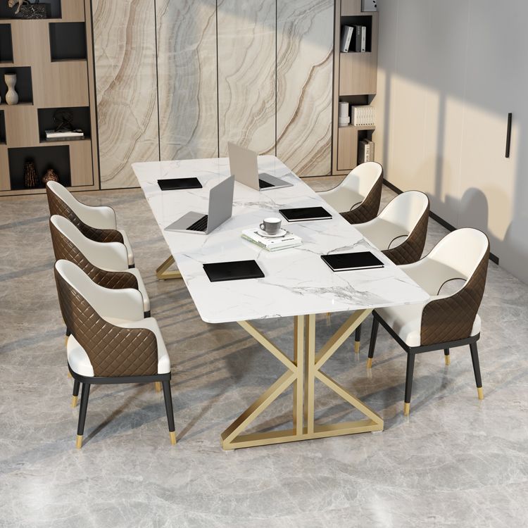 Mesa de comedor de doble pedestal rectángulo Tono blanco con piedra sinterizada