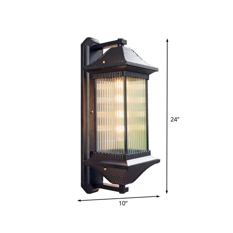 1 lamp Cuboïde SCONCE LICHTING Rustieke donkere koffie Distbaar geribbelde glazen wand gemonteerd lamp, 9 "/10" breed
