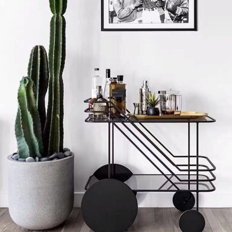 Modern Open Storage Kitchen Trolley Glass Dining Room Prep Table