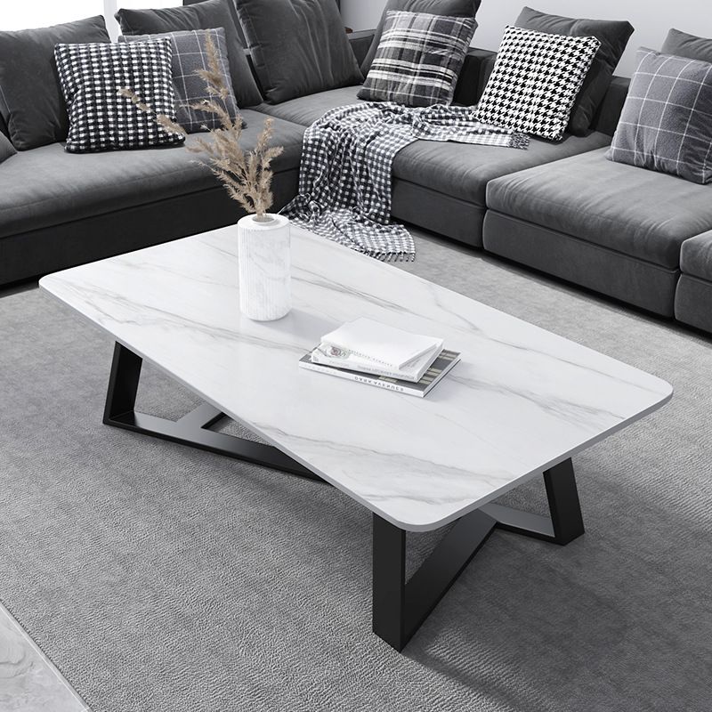 Cross Table Base Design Rectangular Slate Table Glam Style Coffee Table