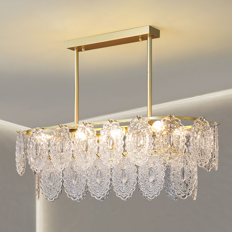 Modern Metal Ceiling Lamp Geometric Shape Island Light with Glass Shade for Living Room