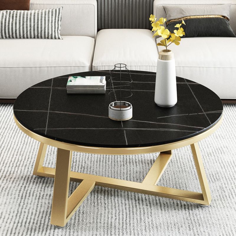 Glam Metal Cross Legs Coffee Table Slate Top Round Coffee Table