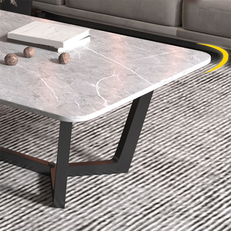 Glam Style Rectangular Slate Table with Trestle Shaped Base Design Coffee Table