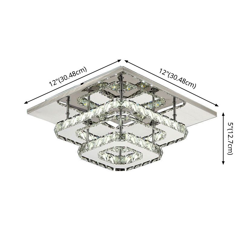 Quad Shaped Crystal Ceiling Light Modern Stainless Steel LED Semi Flush Light for Foyer