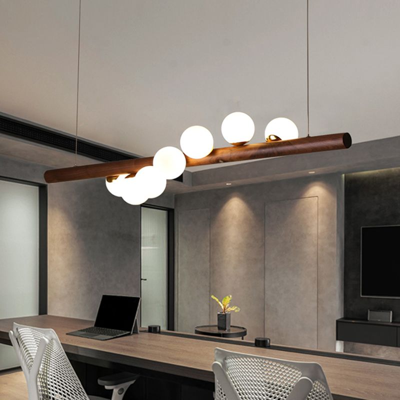 Modern Style Spherical Island Lights Wood Large Kitchen Pendant Lights